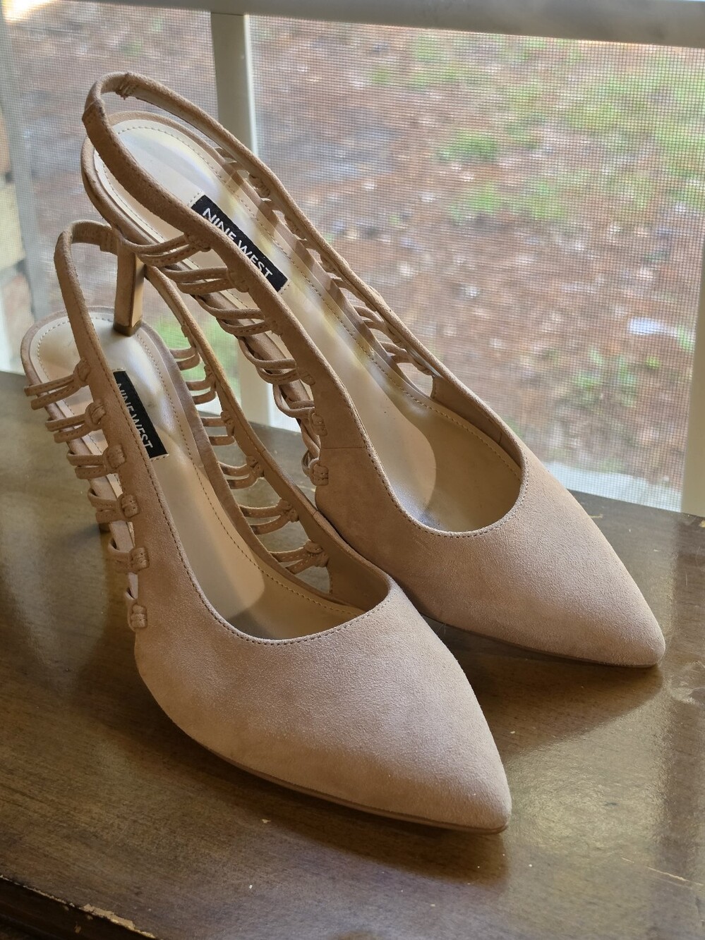 Rare Y2K Nine West Caged Slingback Suede Heels Discontinued